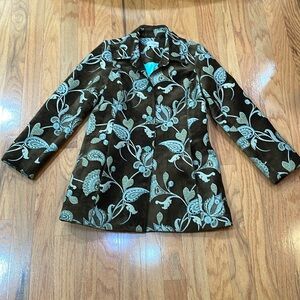 Vintage Women’s Coat 3 Sisters Size XL Brown Blue Green Tapestry Pockets Lined